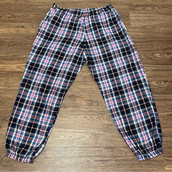 Victoria’s Secret Plaid Pajama Joggers Pink Blue Black White Metallic Silver XL - Picture 12 of 12
